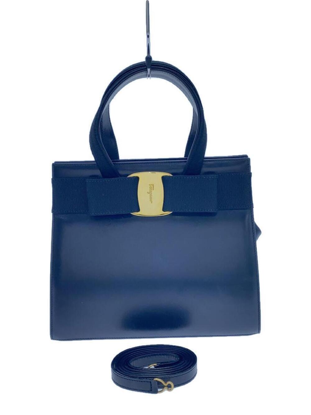 Salvatore Ferragamo Vera Ribbon Shoulder Bag Handbag Leather Black Solid